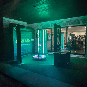 Modern photo booth setup with LED lighting at an event in Atlanta.