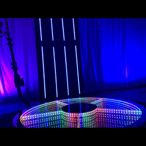 Colorful LED-lit photo booth setup at an event in Atlanta.