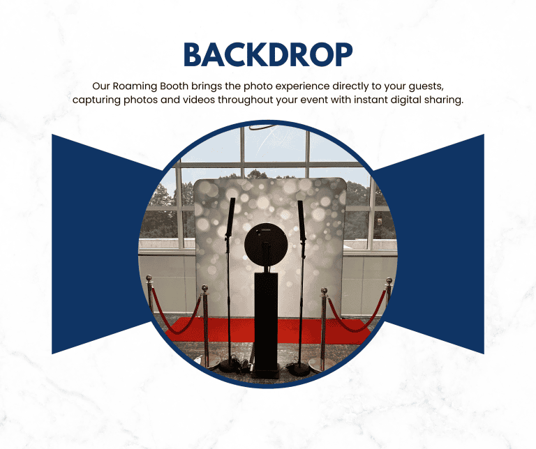 Photo booth backdrop with a silhouette mirror at an event.