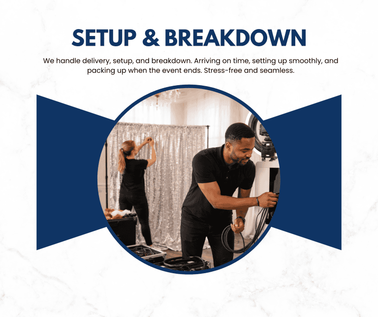 Photo booth setup and breakdown at an event by PixSpin360.