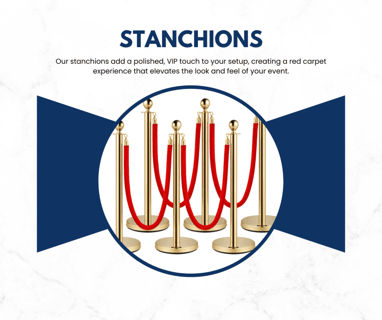 Gold stanchions with red velvet ropes for event VIP area.