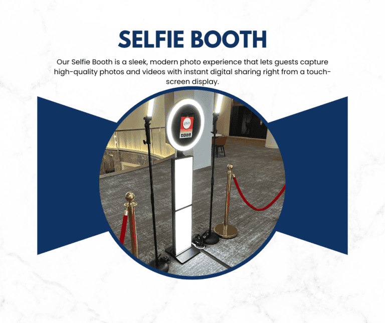 Modern selfie booth for events with digital sharing at PixSpin360.